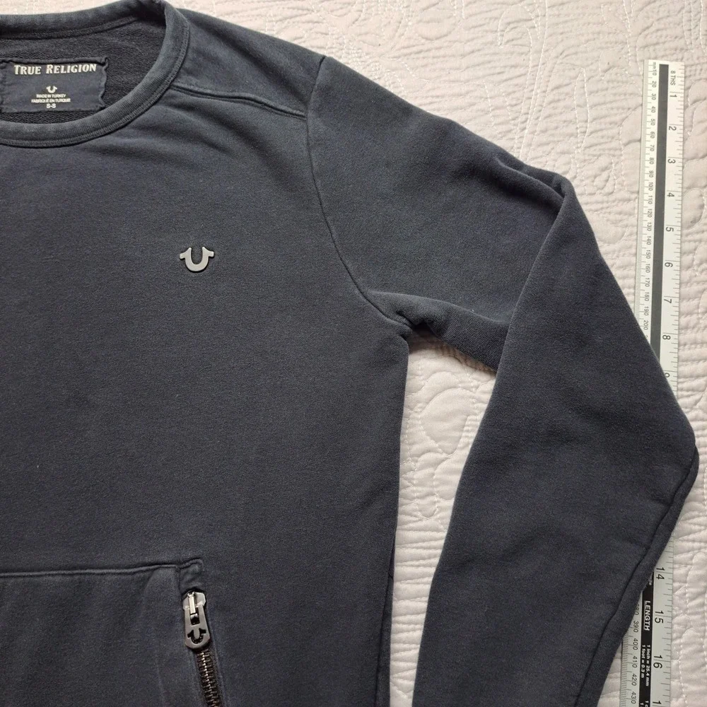True Religion Sweatshirt Mens Small Black Good Zip Pocket Horseshoe M19FF09N7G